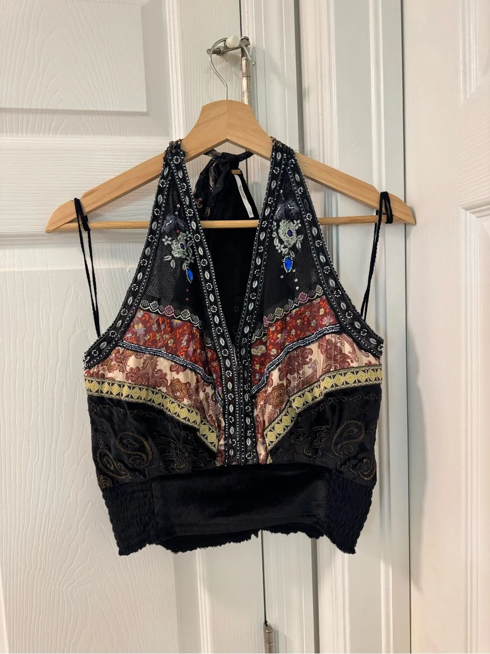 Free people Scorpio Beaded Embroidered Halter Top boho women’s size S black